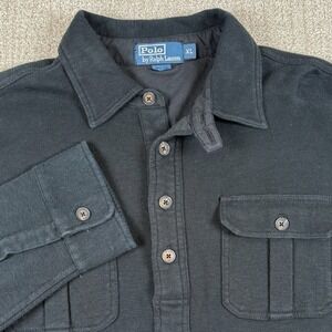 Polo Ralph Lauren Mens XL Black Knit Long Sleeve Half Button Work Shirt Flannel